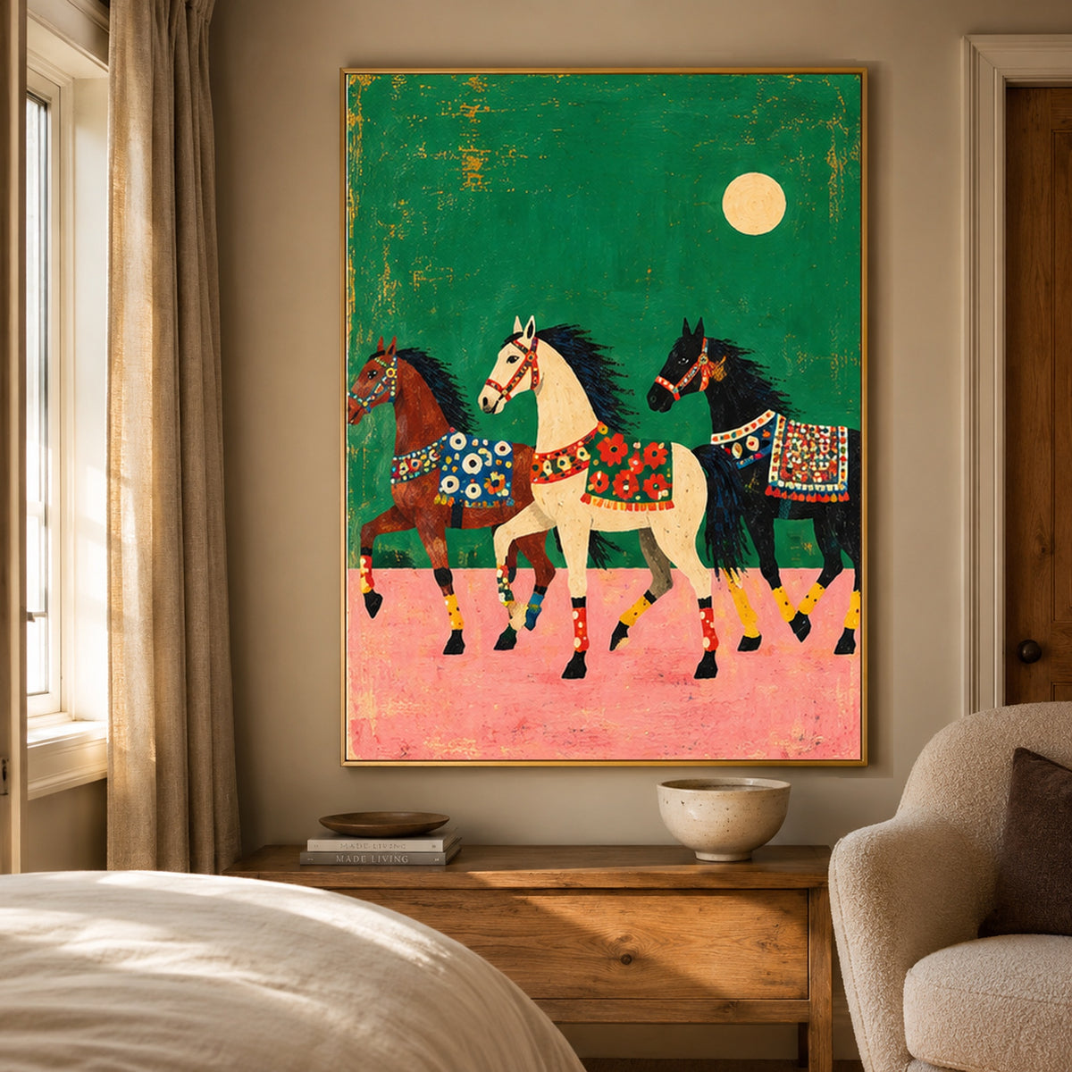 Moonlit Meadow Parade - bedroom - modern folk art painting