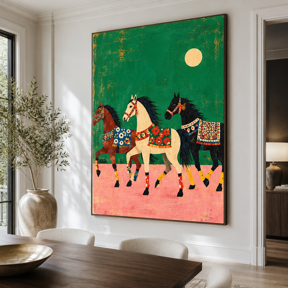 Moonlit Meadow Parade - dining room close - modern folk art painting