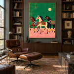 Moonlit Meadow Parade - library lounge - modern folk art painting