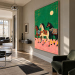 Moonlit Meadow Parade - modern living room - modern folk art painting