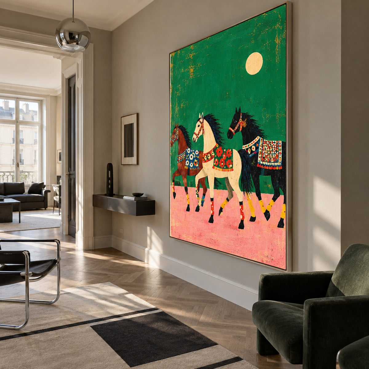 Moonlit Meadow Parade - modern living room - modern folk art painting
