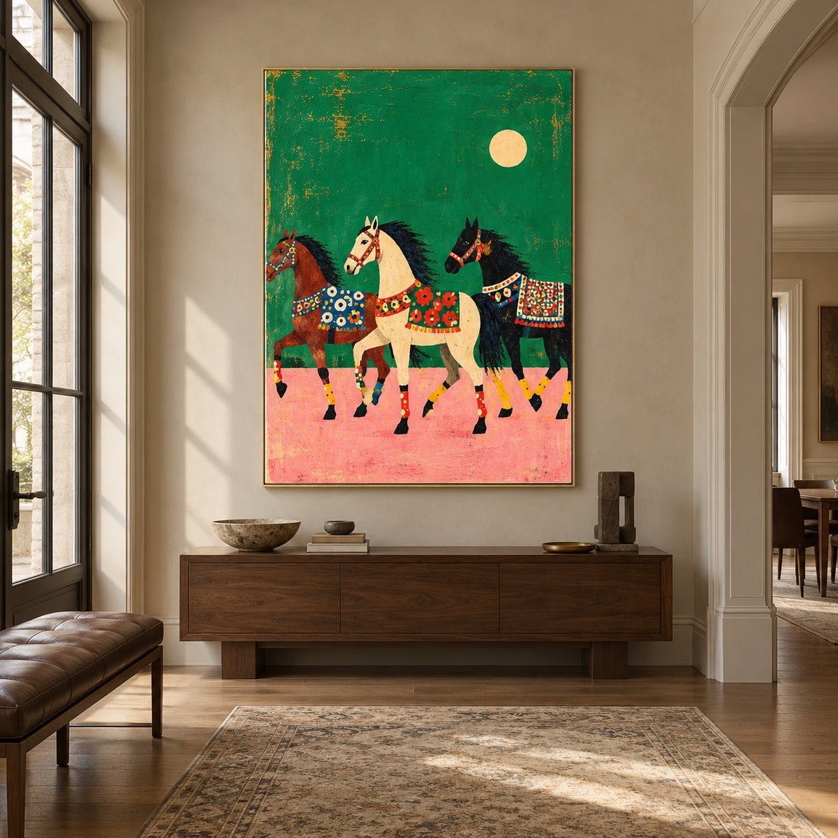 Moonlit Meadow Parade - entryway - modern folk art painting