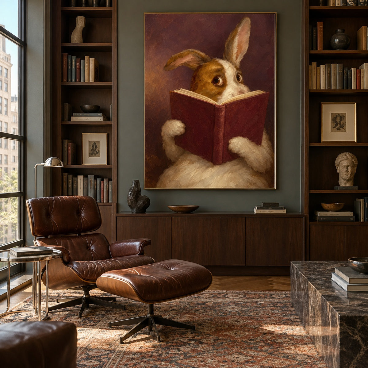 One More Chapter - library lounge - modern folk art painting