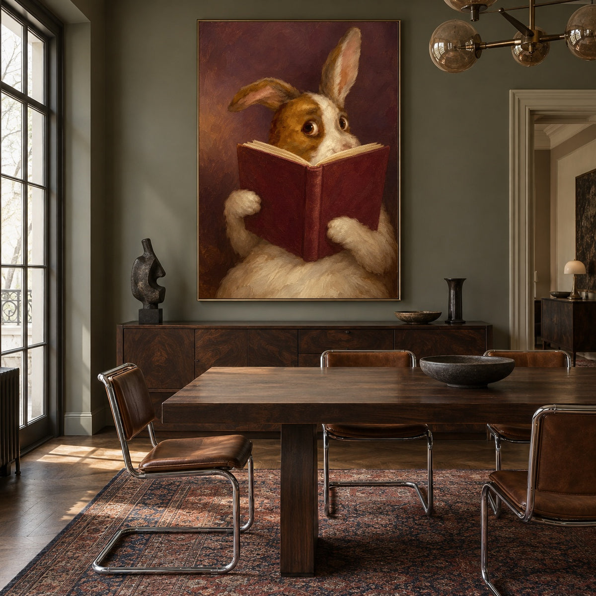 One More Chapter - wood dining room - modern folk art painting