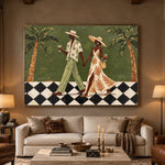 Palm Court Promenade - front view hero - modern folk art painting