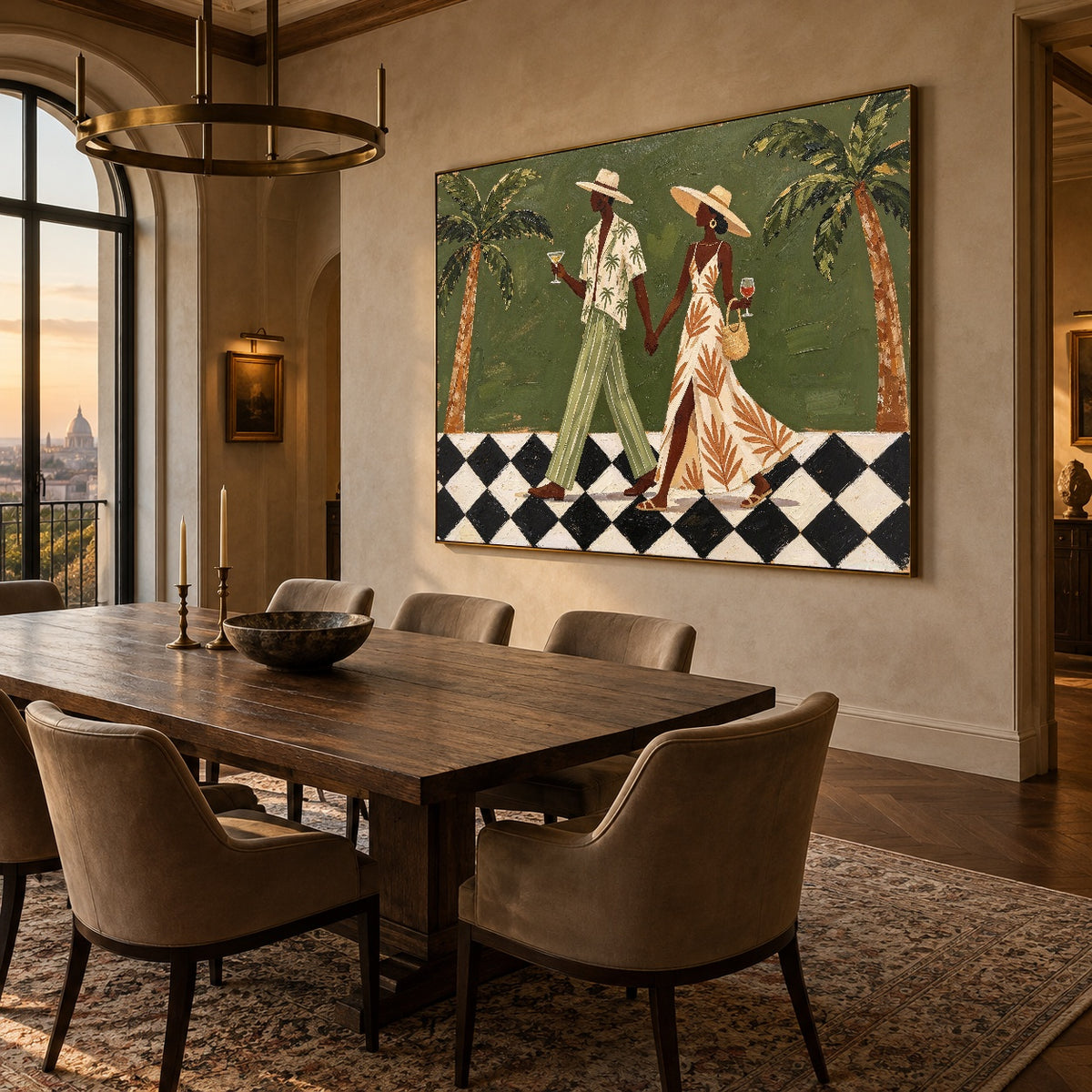 Palm Court Promenade - interior setting 04 - modern folk art painting