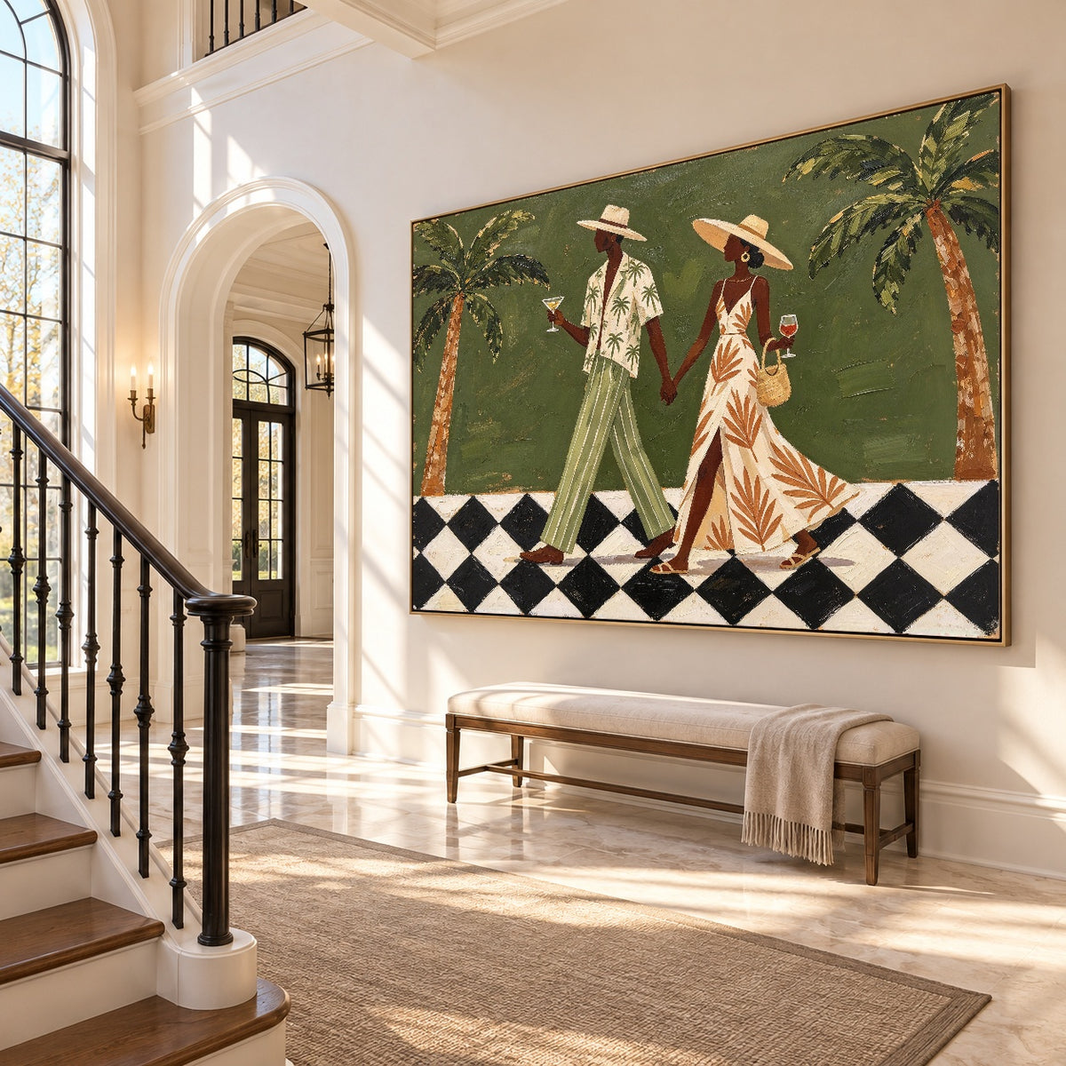 Palm Court Promenade - interior setting 05 - modern folk art painting