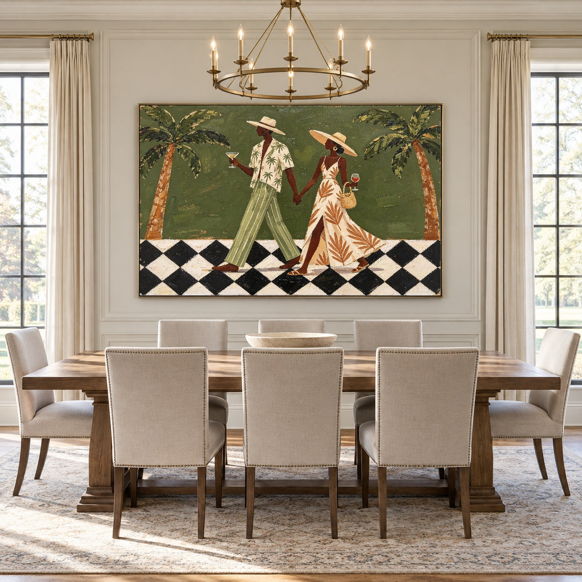 Palm Court Promenade - interior setting 07 - modern folk art painting