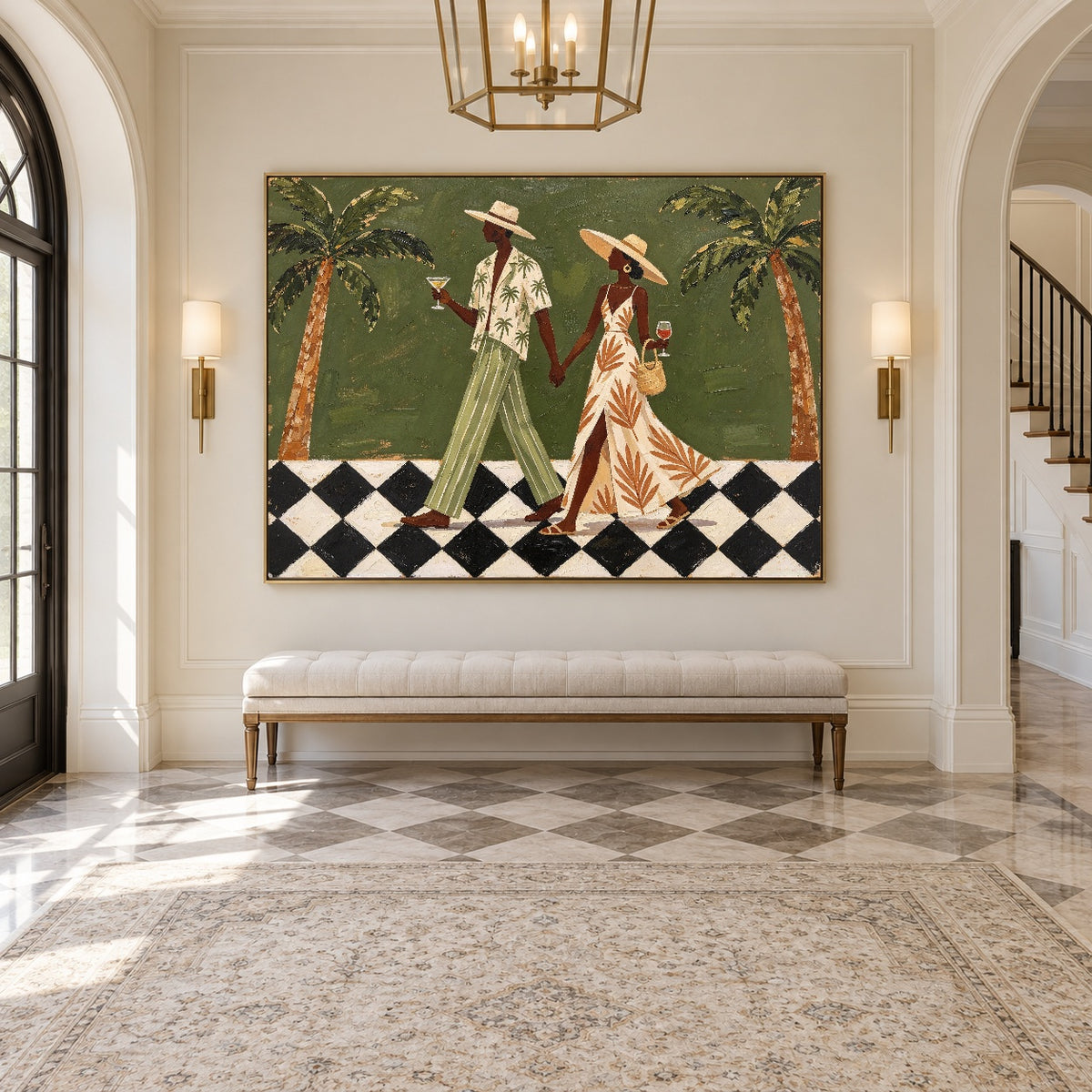 Palm Court Promenade - interior setting 08 - modern folk art painting