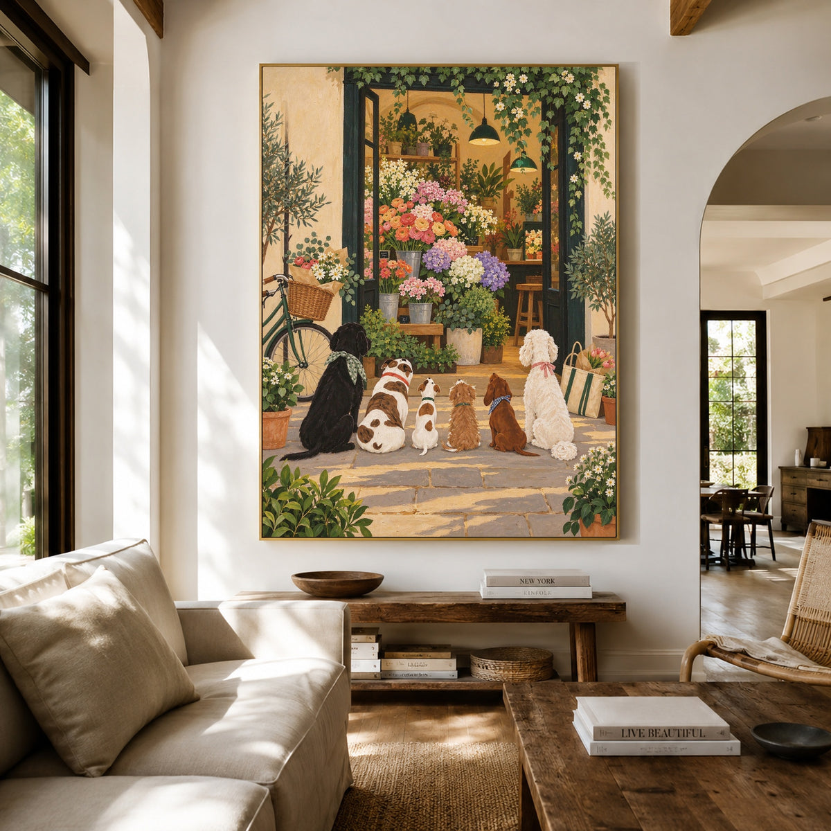 Petals at the Door - living room hero - modern folk art painting