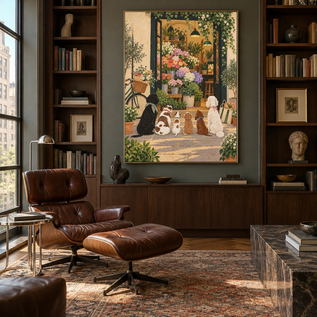 Petals at the Door - library lounge - modern folk art painting