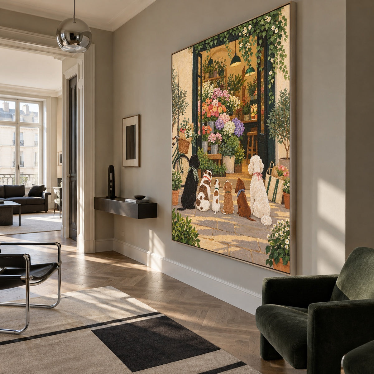 Petals at the Door - modern living room - modern folk art painting