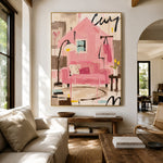 Pink House Daydream - living room hero - modern folk art painting