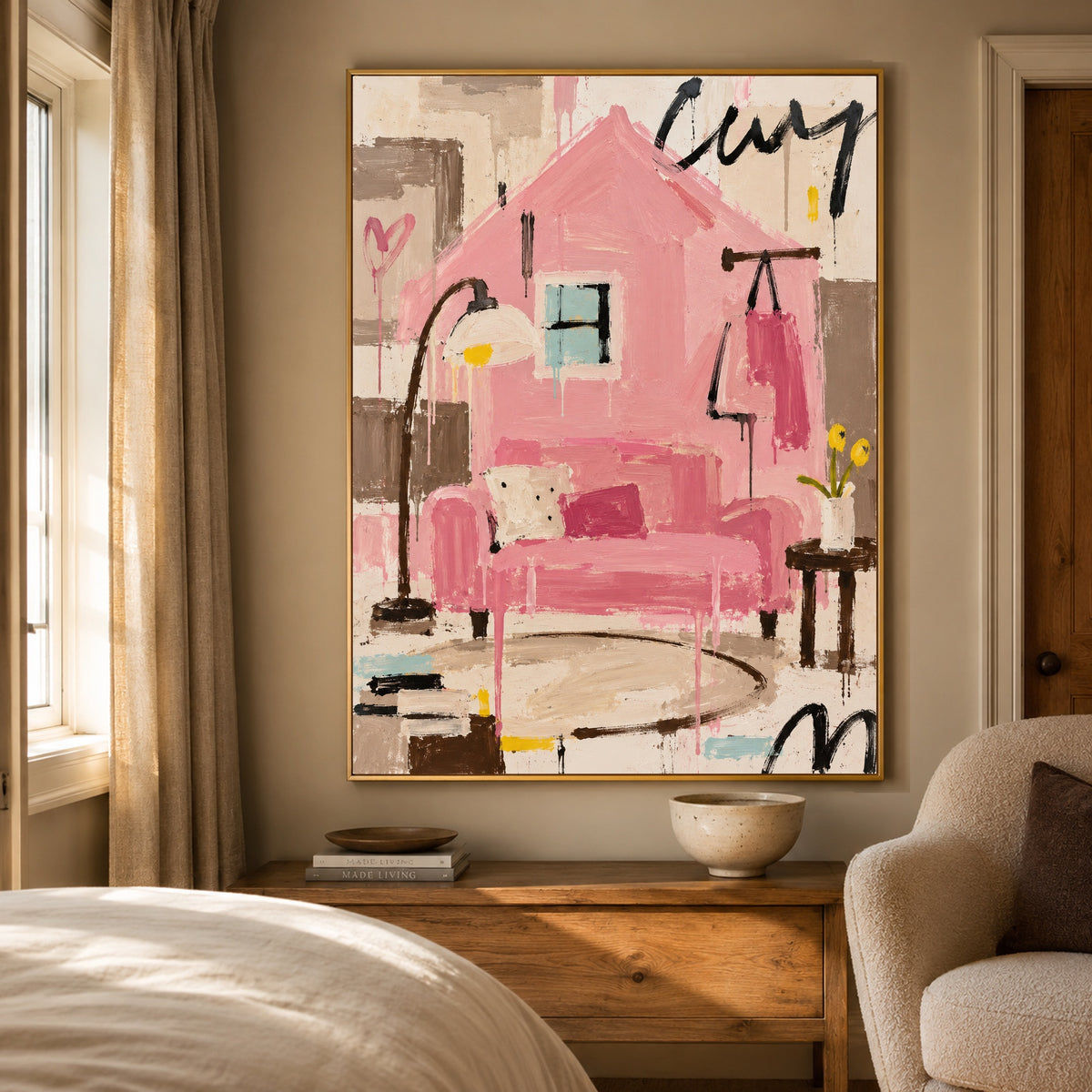 Pink House Daydream - bedroom - modern folk art painting