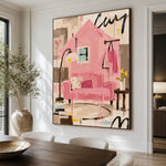 Pink House Daydream - dining room close - modern folk art painting