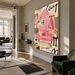 Pink House Daydream - modern living room - modern folk art painting
