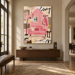 Pink House Daydream - entryway - modern folk art painting