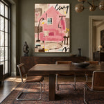Pink House Daydream - wood dining room - modern folk art painting
