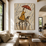 Raincoat Ramble - living room hero - modern folk art painting