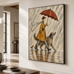 Raincoat Ramble - oblique close view - modern folk art painting