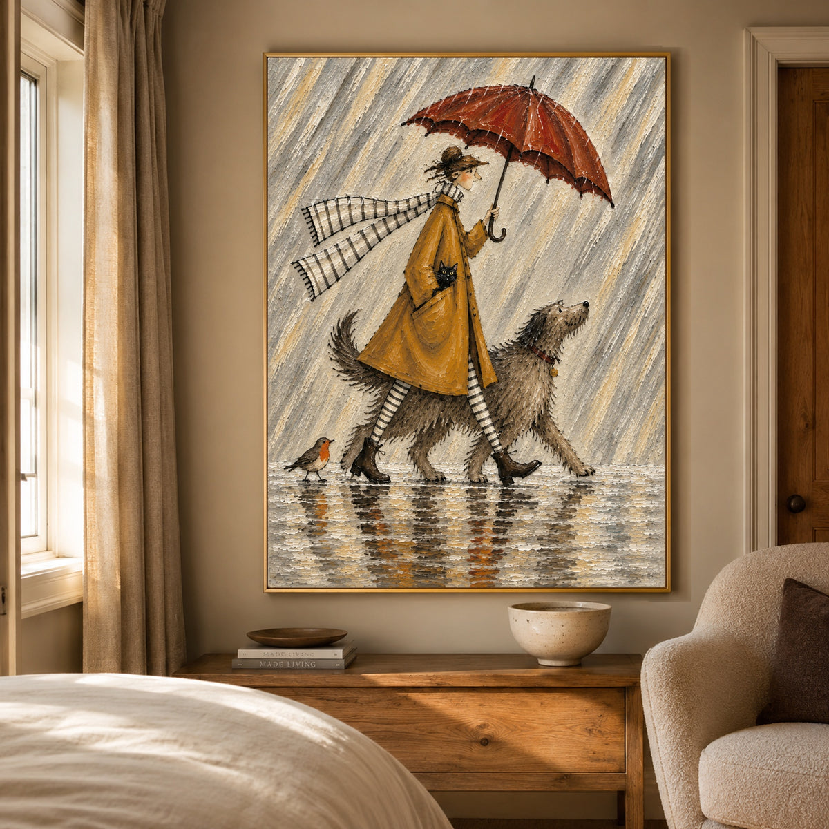 Raincoat Ramble - bedroom - modern folk art painting