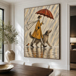 Raincoat Ramble - dining room close - modern folk art painting