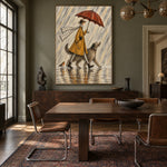 Raincoat Ramble - wood dining room - modern folk art painting