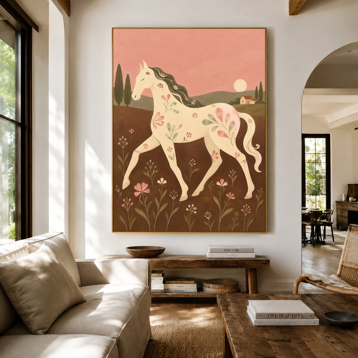 Rose Dusk Runner - living room hero - modern folk art painting