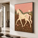 Rose Dusk Runner - oblique close view - modern folk art painting