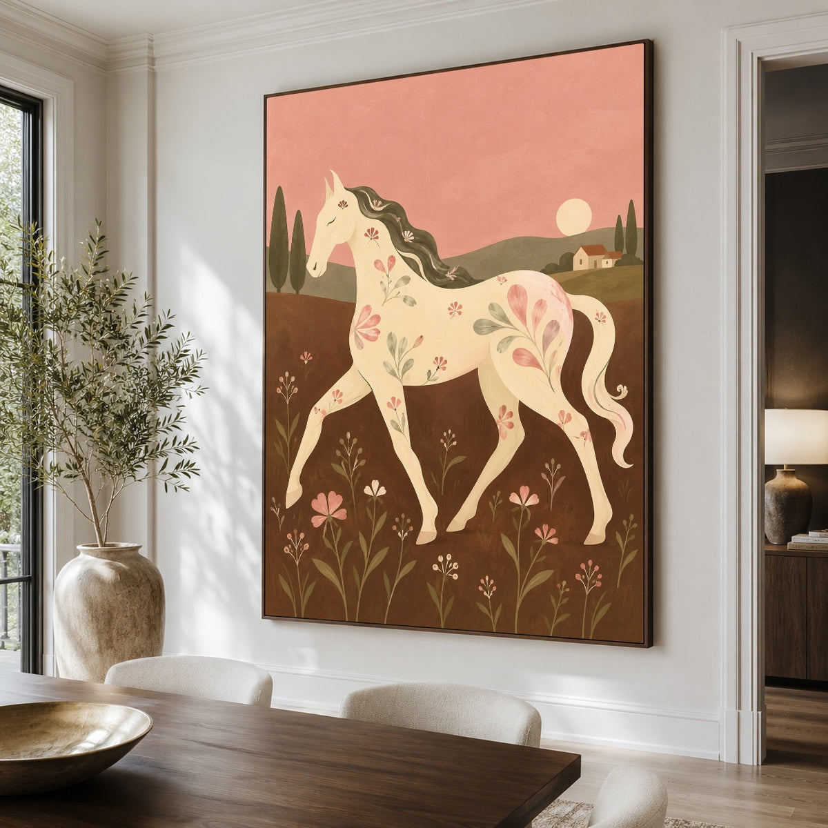 Rose Dusk Runner - dining room close - modern folk art painting