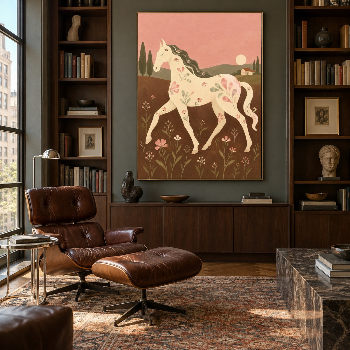 Rose Dusk Runner - library lounge - modern folk art painting