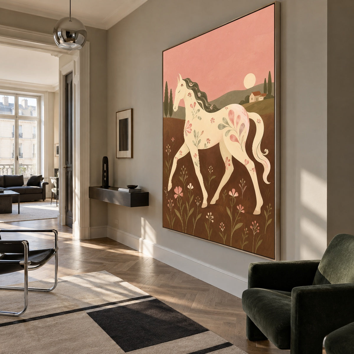 Rose Dusk Runner - modern living room - modern folk art painting