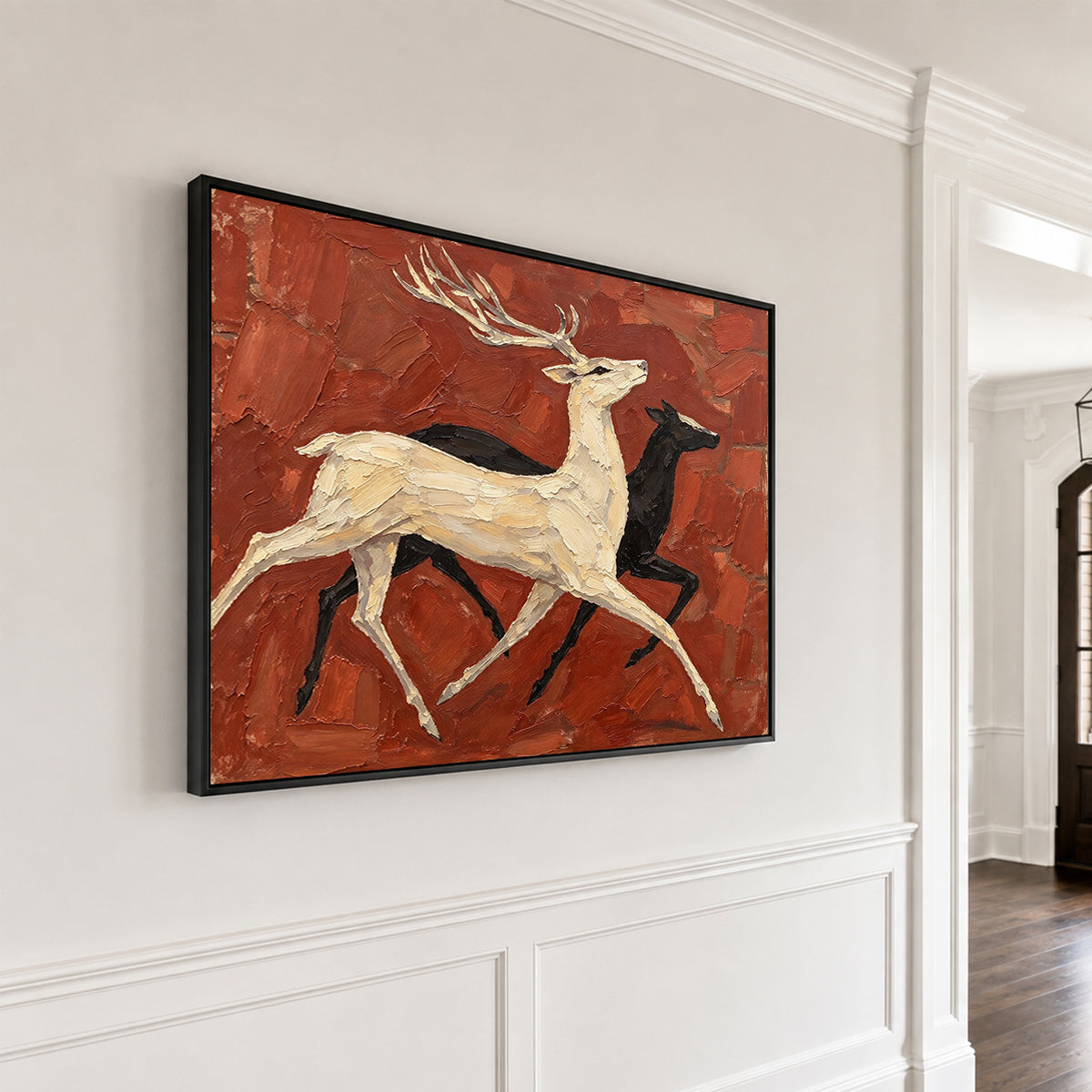 Running Toward Wonder - oblique view - modern folk art painting