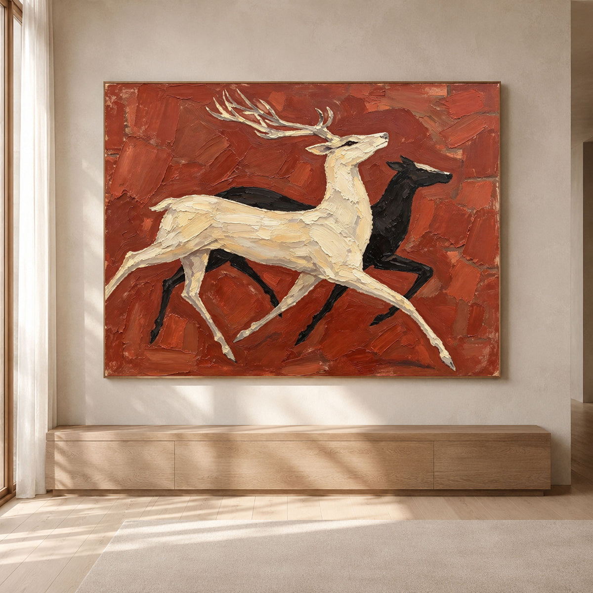 Running Toward Wonder - interior setting 05 - modern folk art painting