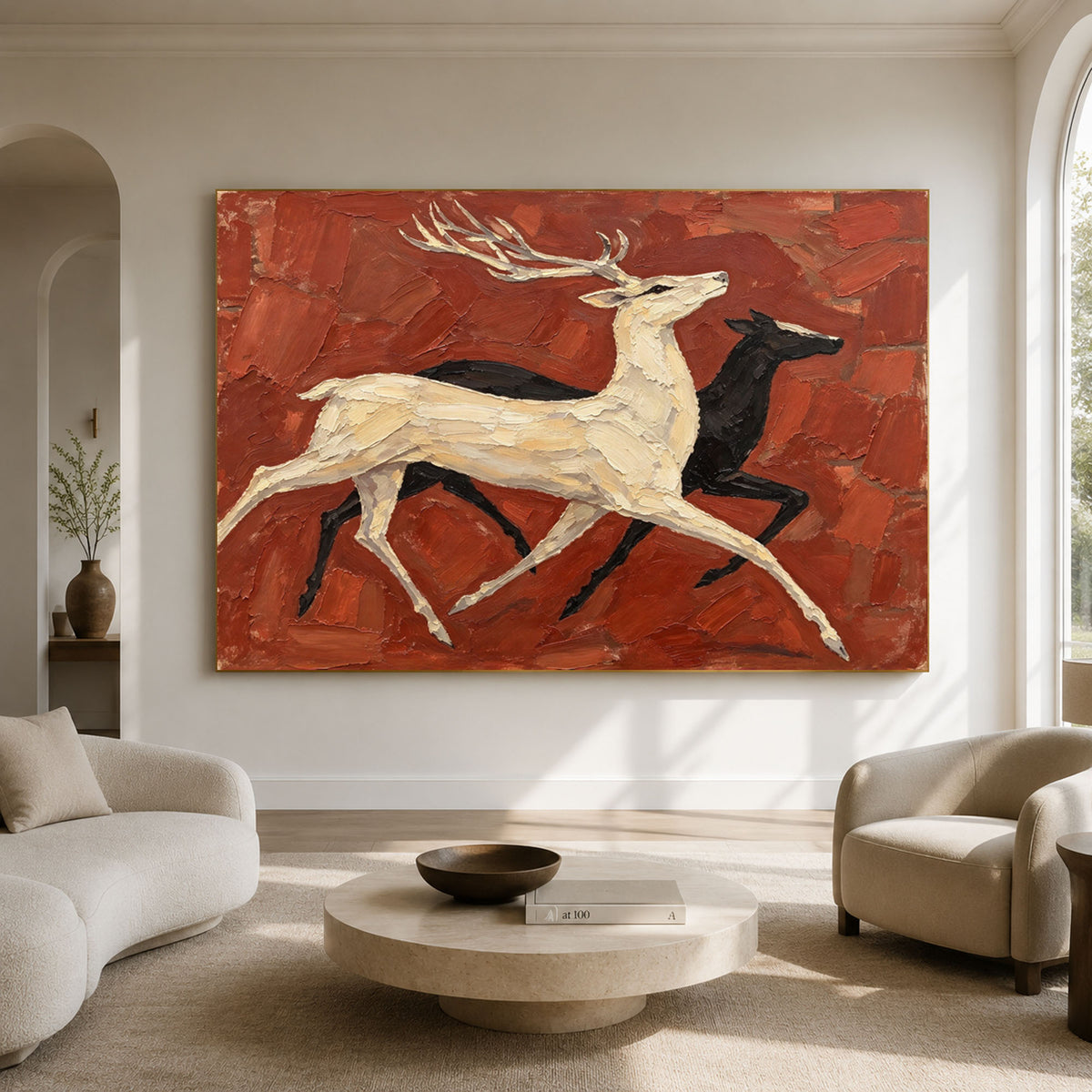 Running Toward Wonder - interior setting 08 - modern folk art painting