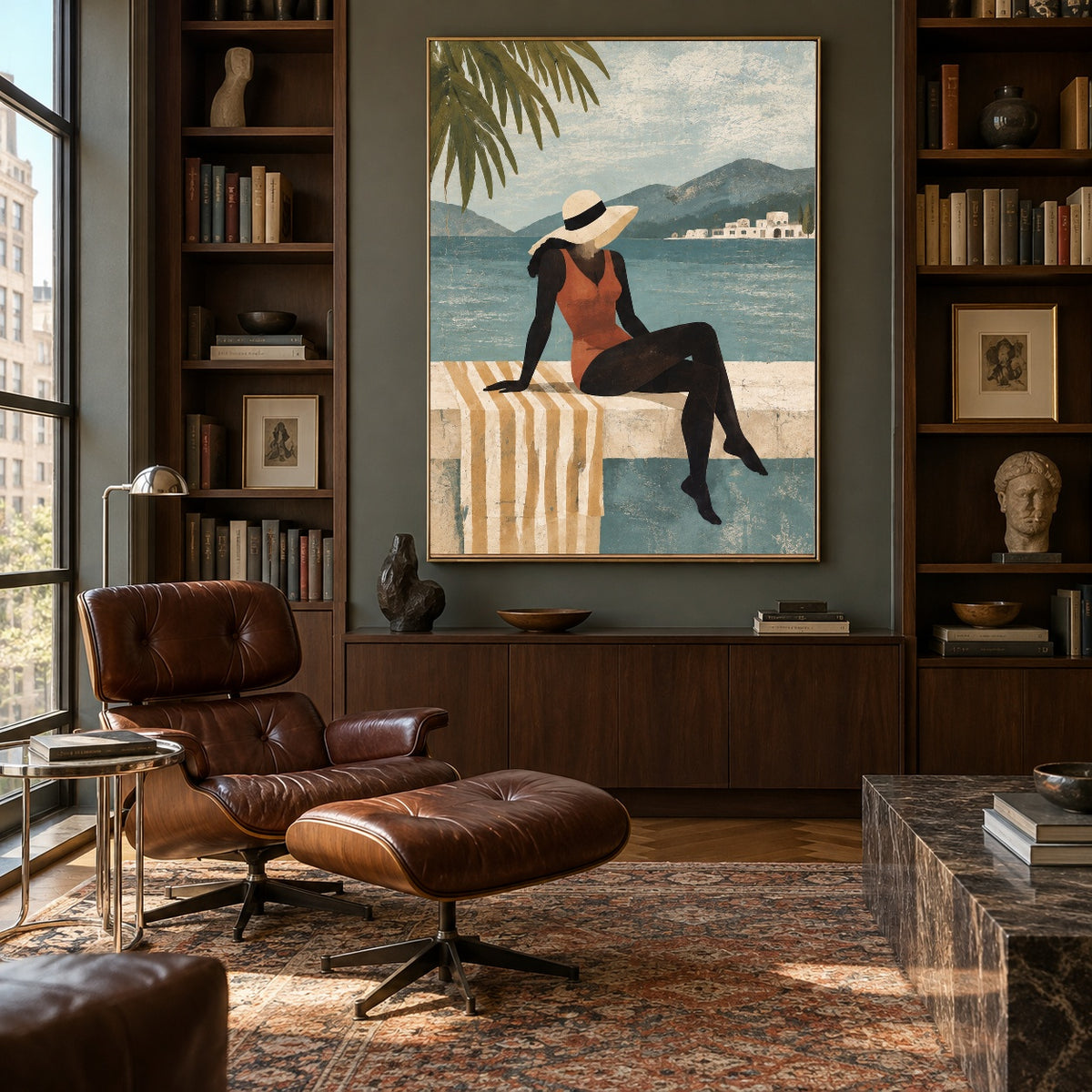 Saltwater Stillness - library lounge - modern folk art painting