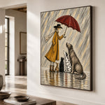 Shelter in the Rain - oblique close view - modern folk art painting
