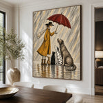 Shelter in the Rain - dining room close - modern folk art painting