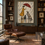 Shelter in the Rain - library lounge - modern folk art painting