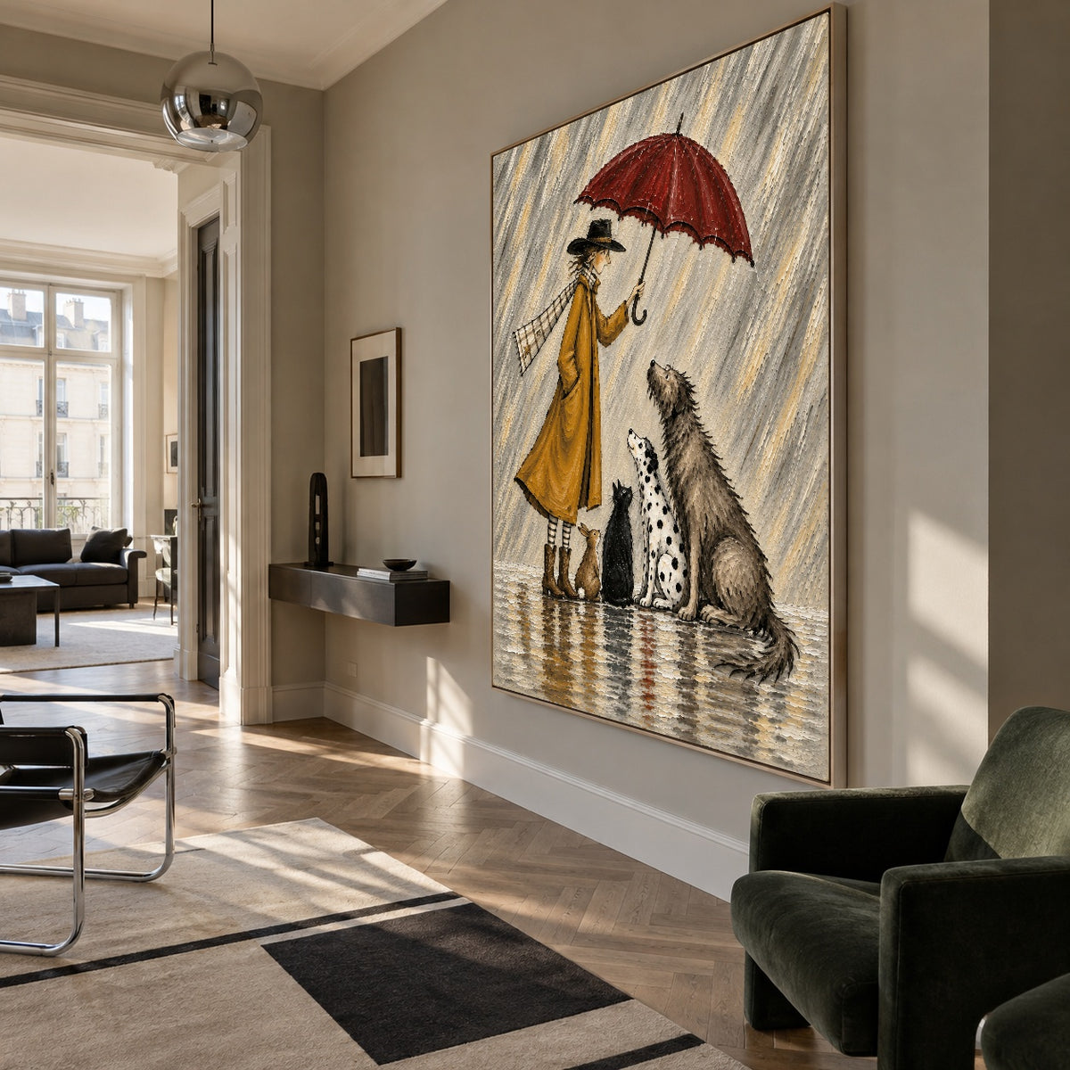 Shelter in the Rain - modern living room - modern folk art painting