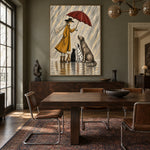 Shelter in the Rain - wood dining room - modern folk art painting