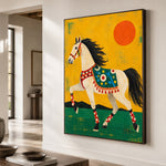 Sun Festival Steed - oblique close view - modern folk art painting