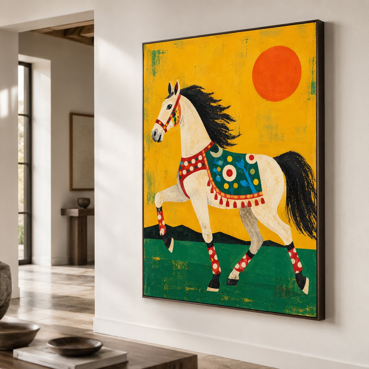 Sun Festival Steed - oblique close view - modern folk art painting