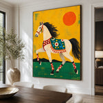 Sun Festival Steed - dining room close - modern folk art painting