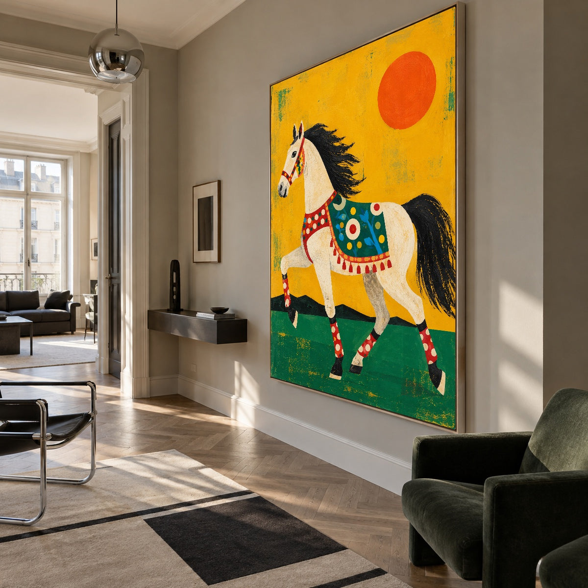 Sun Festival Steed - modern living room - modern folk art painting