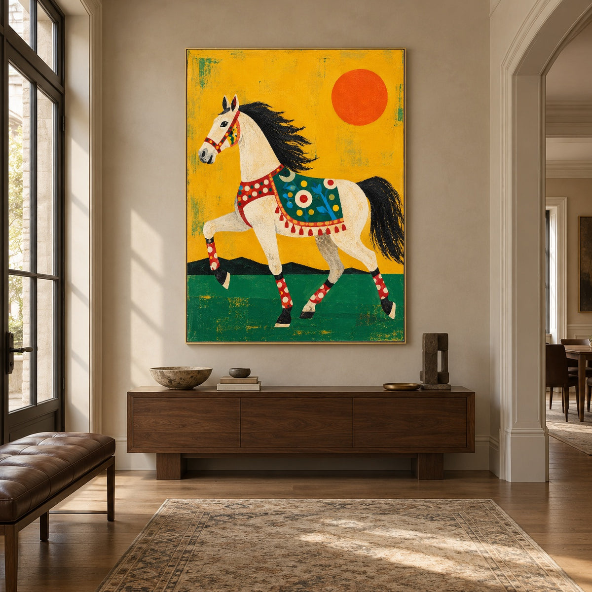 Sun Festival Steed - entryway - modern folk art painting
