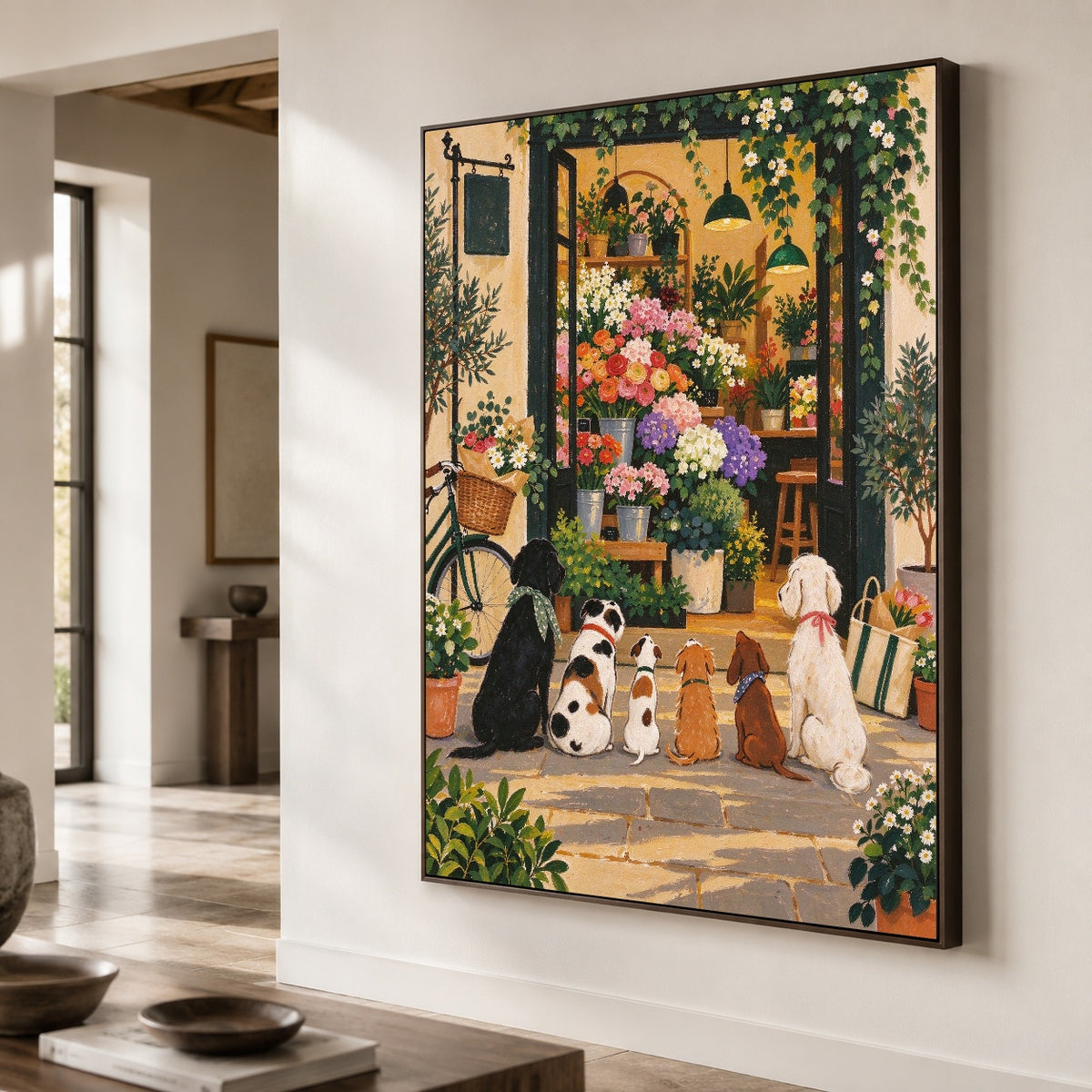 The Flower Shop Club - oblique close view - modern folk art painting