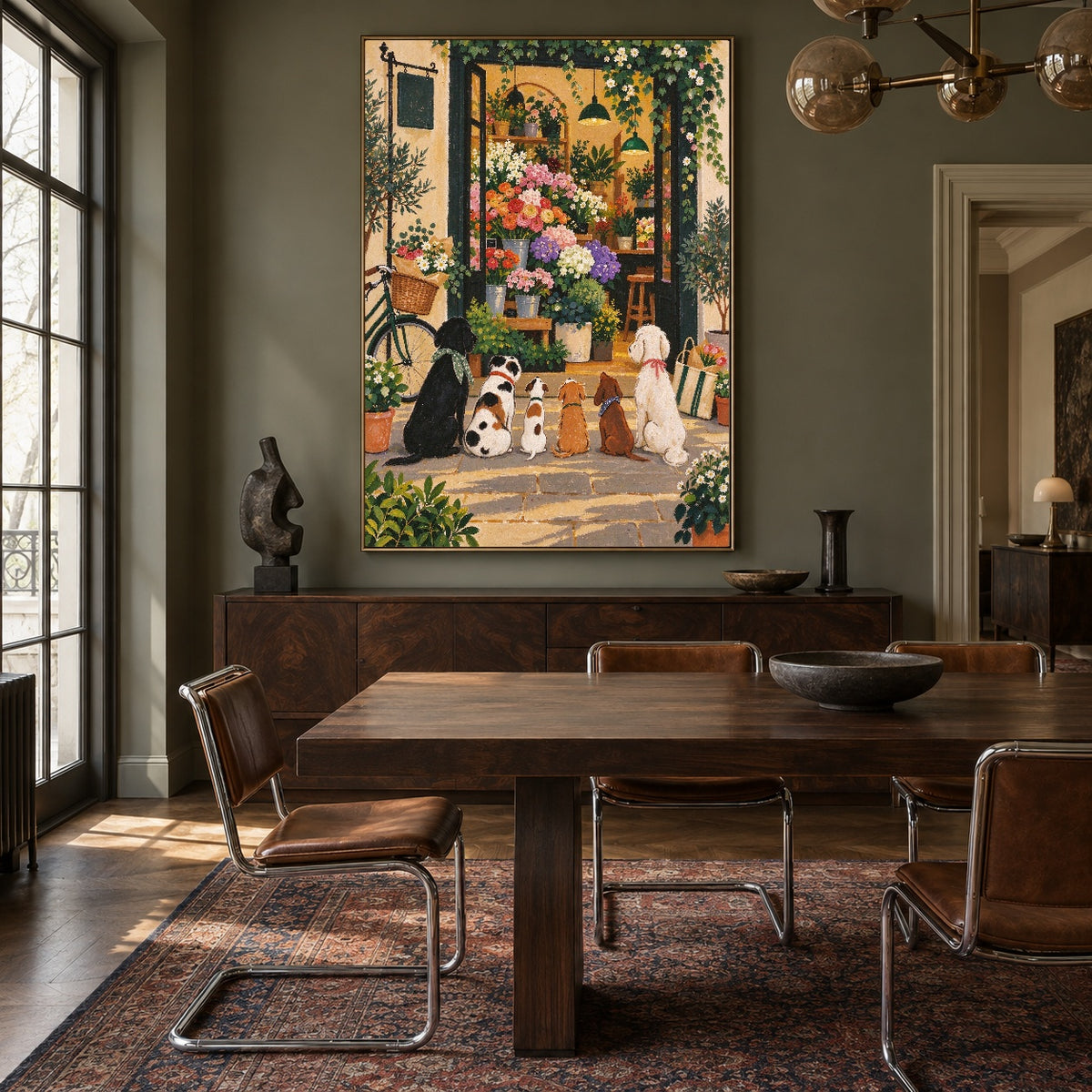 The Flower Shop Club - wood dining room - modern folk art painting