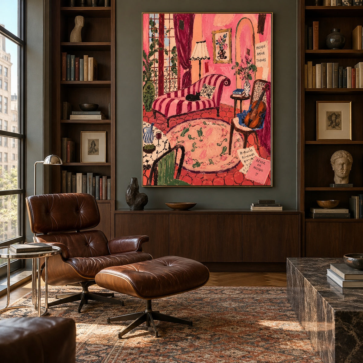 The Rose Room - library lounge - modern folk art painting