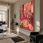 The Rose Room - modern living room - modern folk art painting